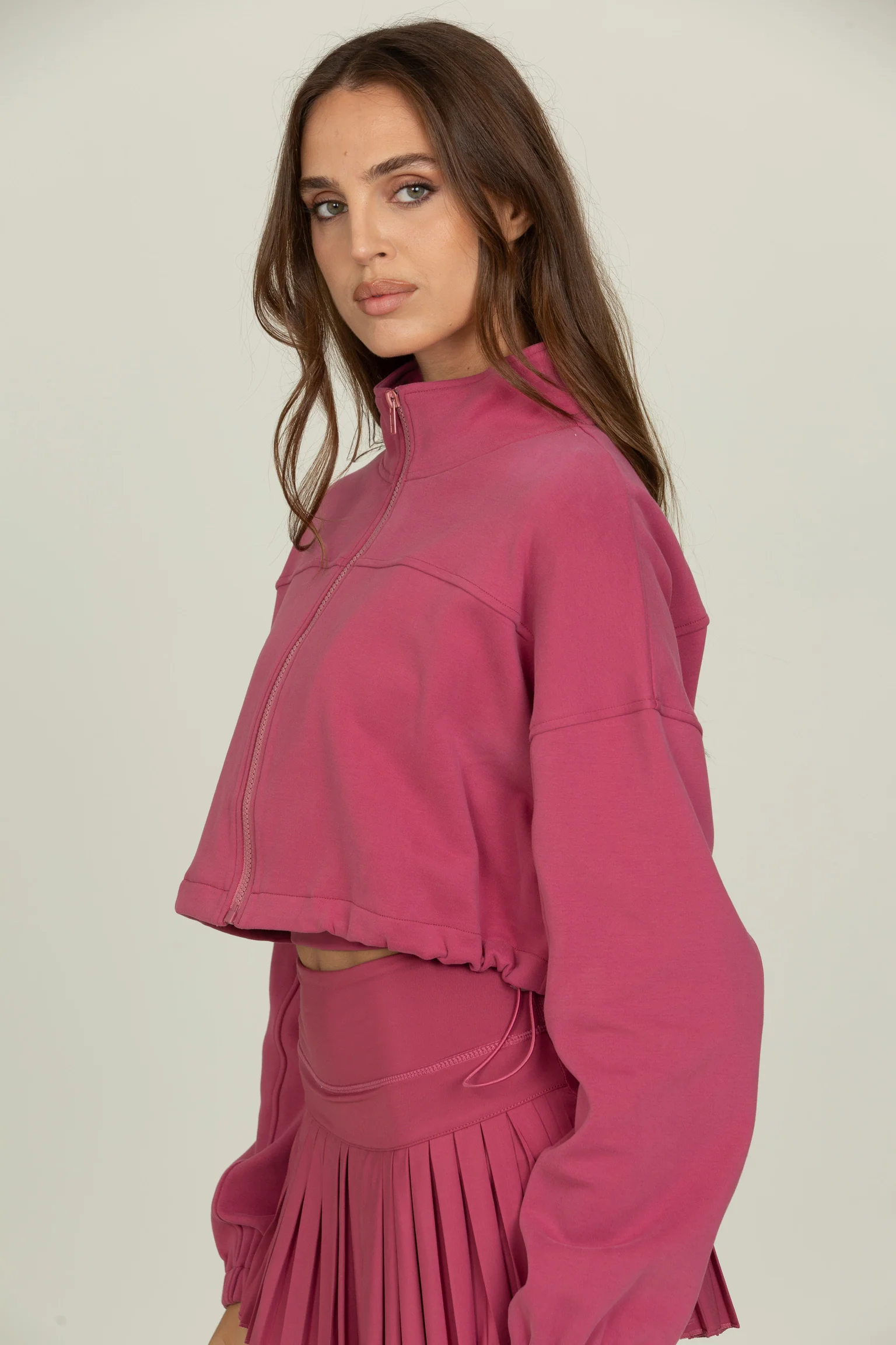 Raspberry Cinched Zip-Up Jacket - Image 3