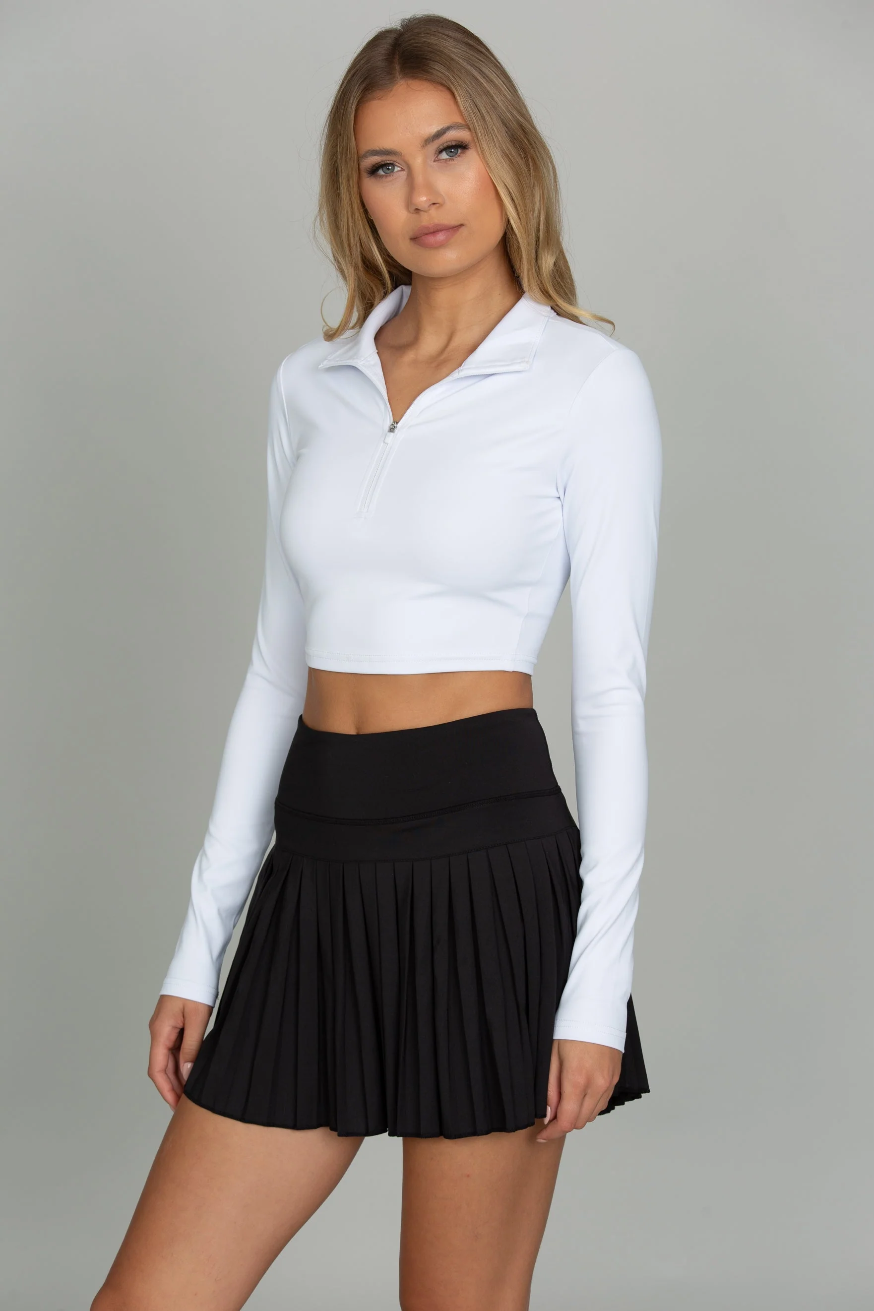 White Athletic Half-Zip Crop Top - Image 5
