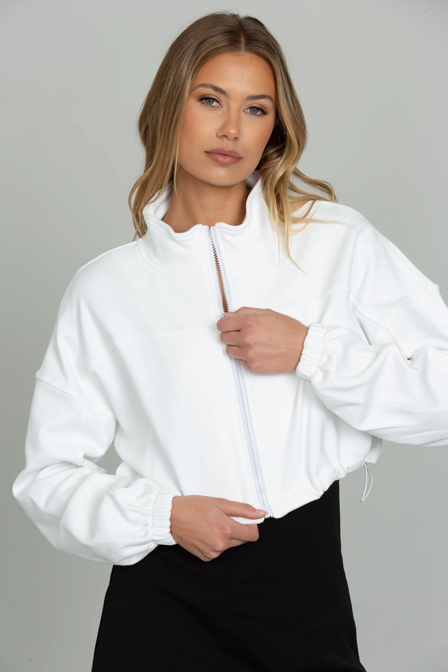 White Cinched Zip-Up Jacket - Image 4