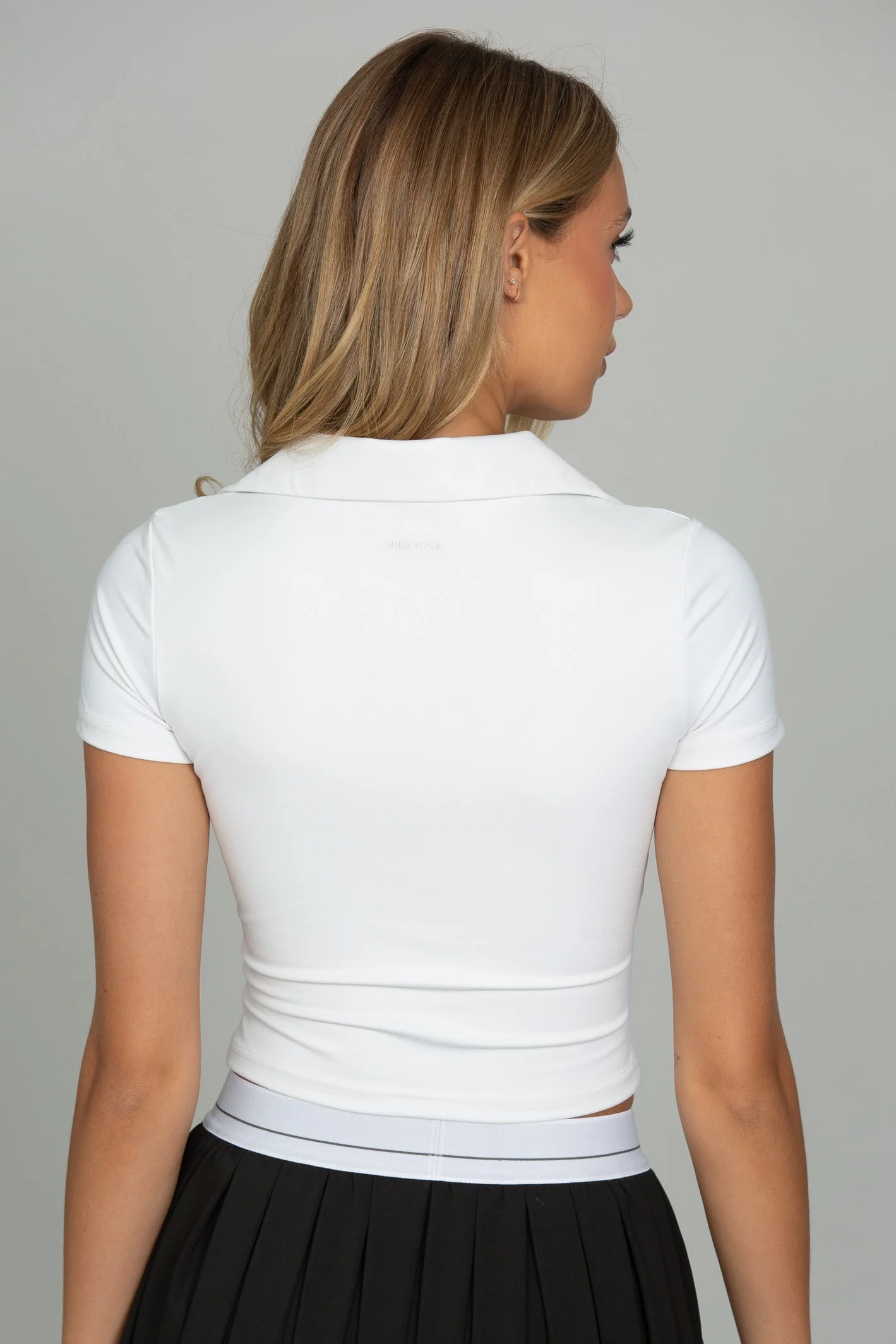 White Preppy V-Neck Polo Top - Image 3