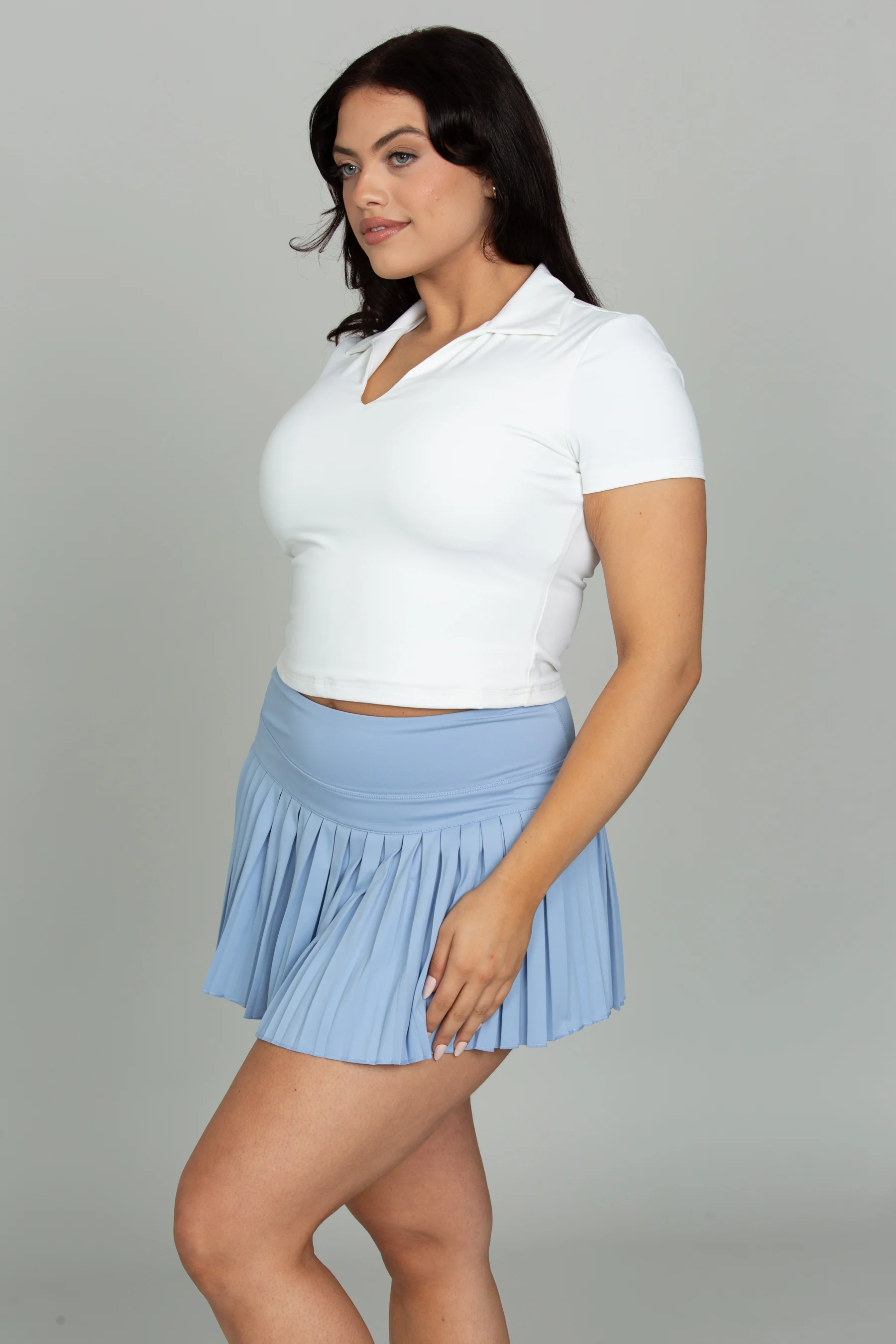 White Preppy V-Neck Polo Top - Image 8